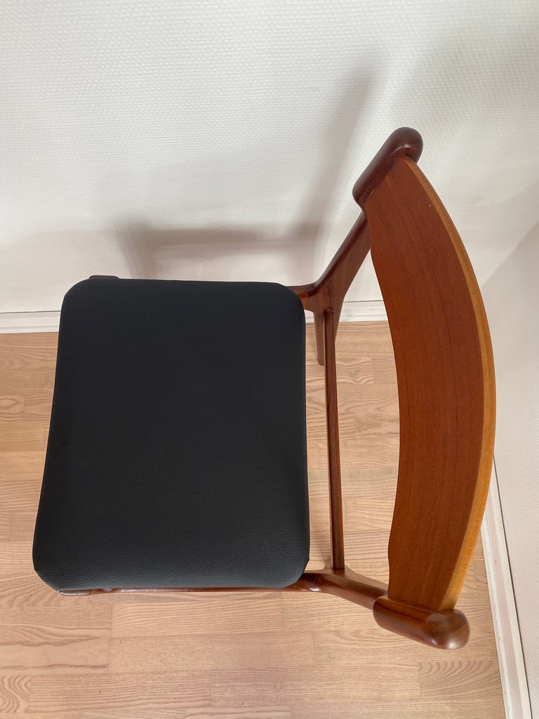 Dining Chairs by Erik Buch, Teak & Faux Leather, Set, 1960s