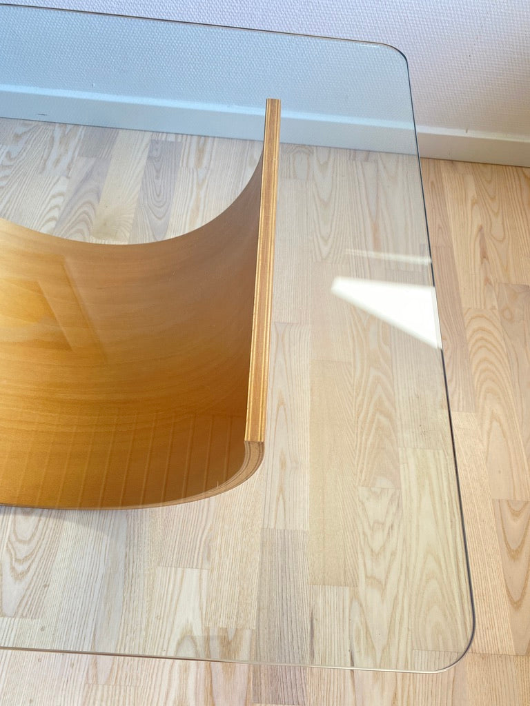 Wave Coffee Table in Beech and Glass by Hjellegjerde, Norway, 1990s