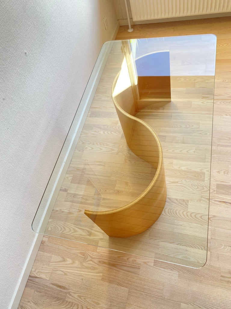 Wave Coffee Table in Beech and Glass by Hjellegjerde, Norway, 1990s