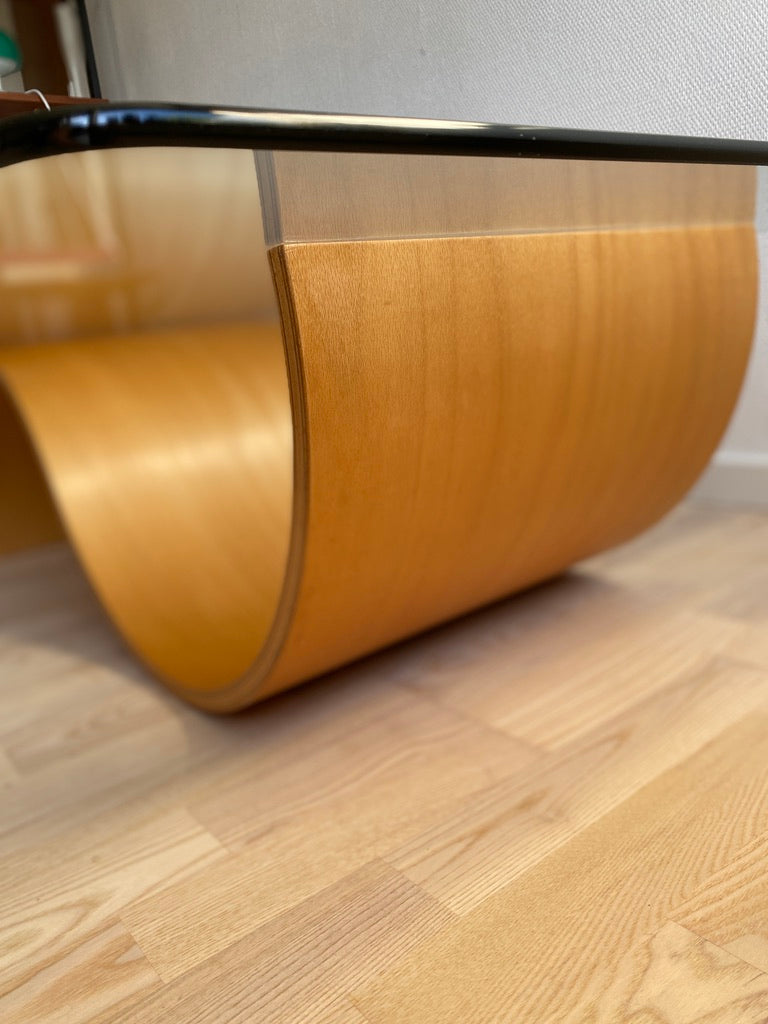 Wave Coffee Table in Beech and Glass by Hjellegjerde, Norway, 1990s
