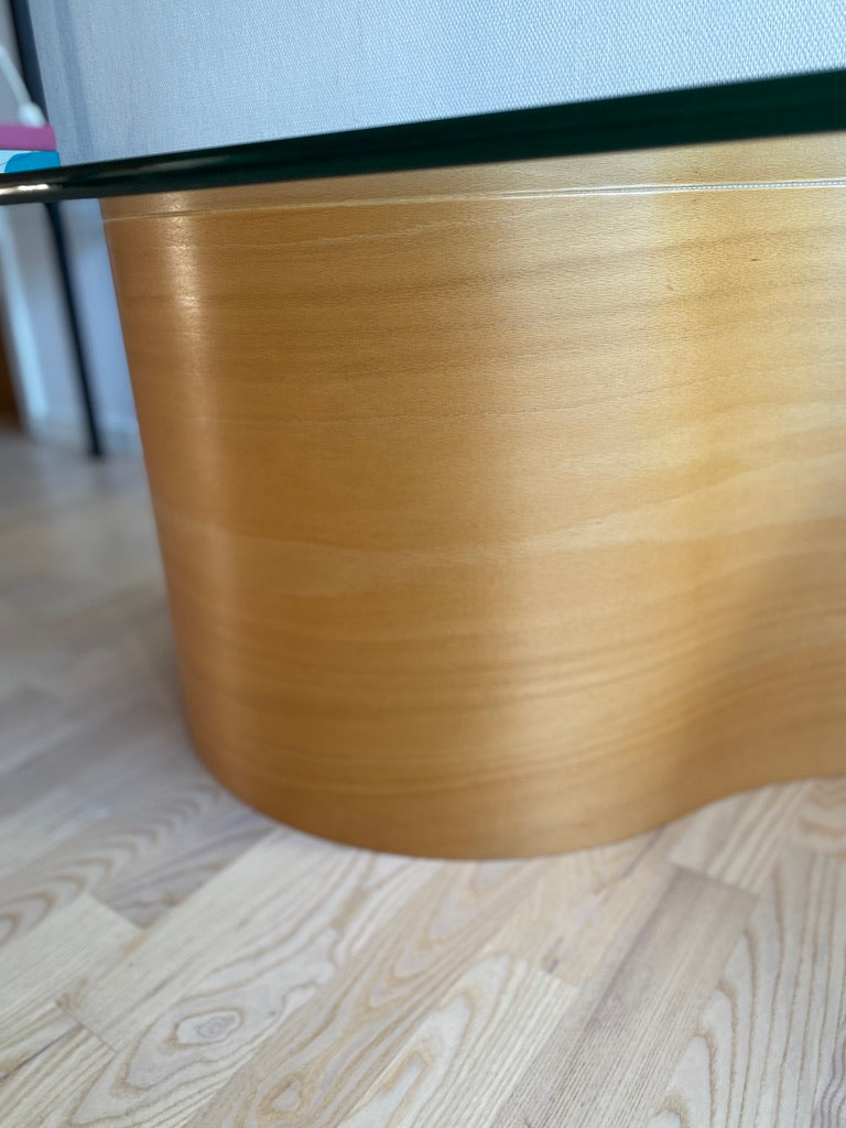Wave Coffee Table in Beech and Glass by Hjellegjerde, Norway, 1990s