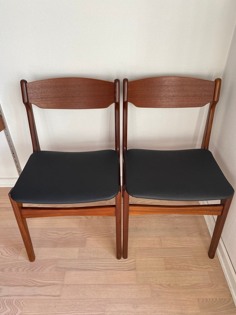 Dining Chairs by Erik Buch, Teak & Faux Leather, Set, 1960s