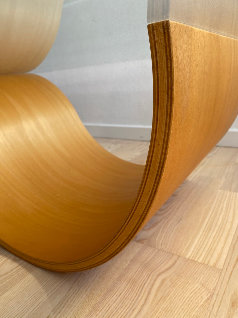 Wave Coffee Table in Beech and Glass by Hjellegjerde, Norway, 1990s