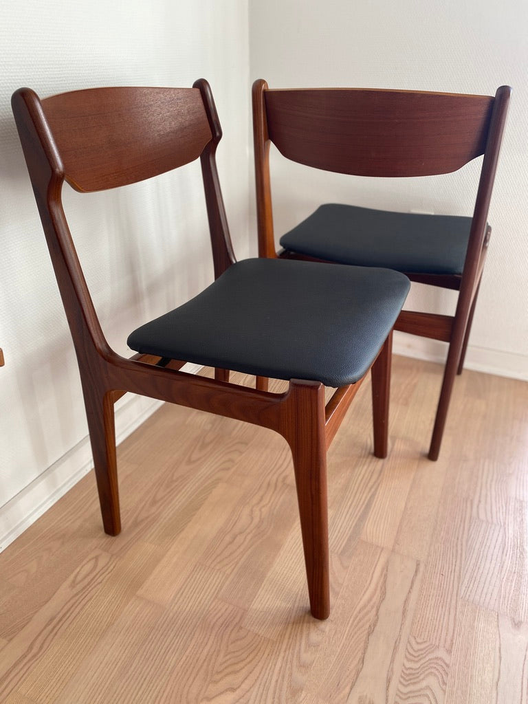 Dining Chairs by Erik Buch, Teak & Faux Leather, Set, 1960s