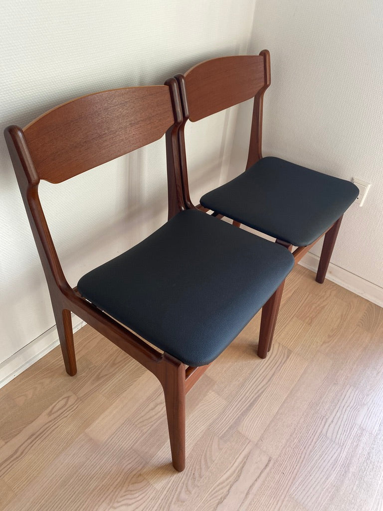 Dining Chairs by Erik Buch, Teak & Faux Leather, Set, 1960s
