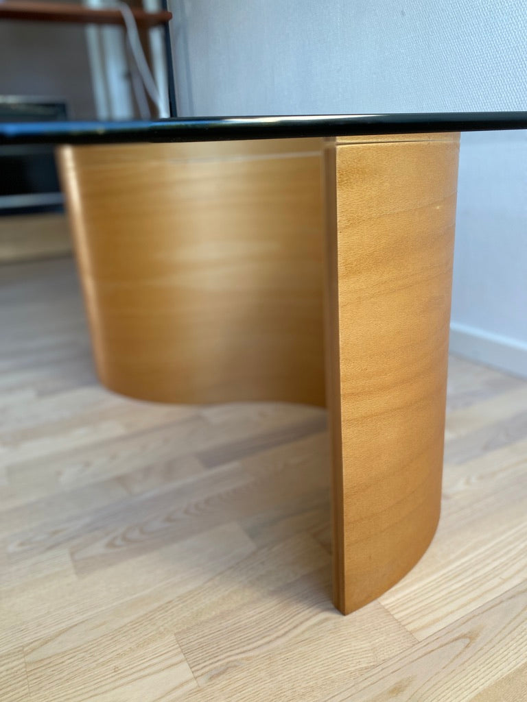 Wave Coffee Table in Beech and Glass by Hjellegjerde, Norway, 1990s