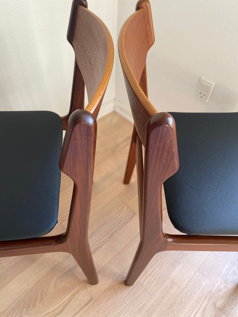 Dining Chairs by Erik Buch, Teak & Faux Leather, Set, 1960s