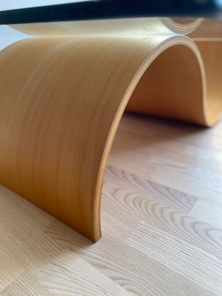 Wave Coffee Table in Beech and Glass by Hjellegjerde, Norway, 1990s