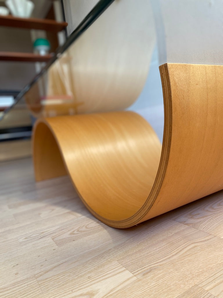 Wave Coffee Table in Beech and Glass by Hjellegjerde, Norway, 1990s