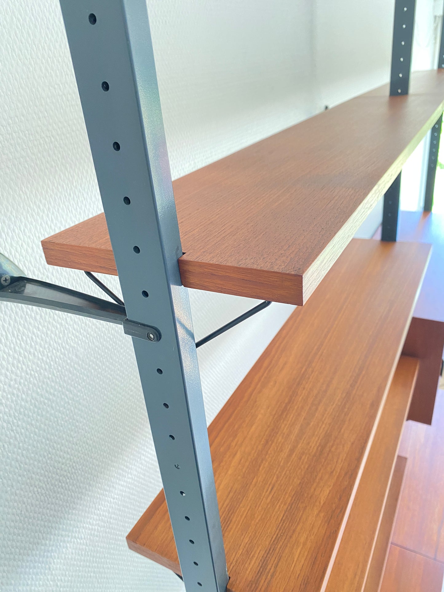 Mid Century, modular teak wall shelf by Olof Pira for String, 1950s