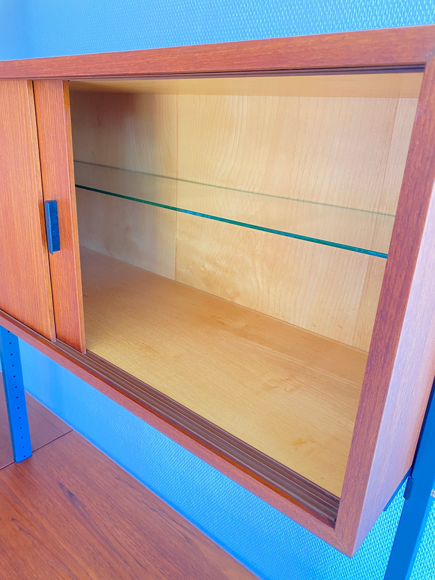 Mid Century, modular teak wall shelf by Olof Pira for String, 1950s