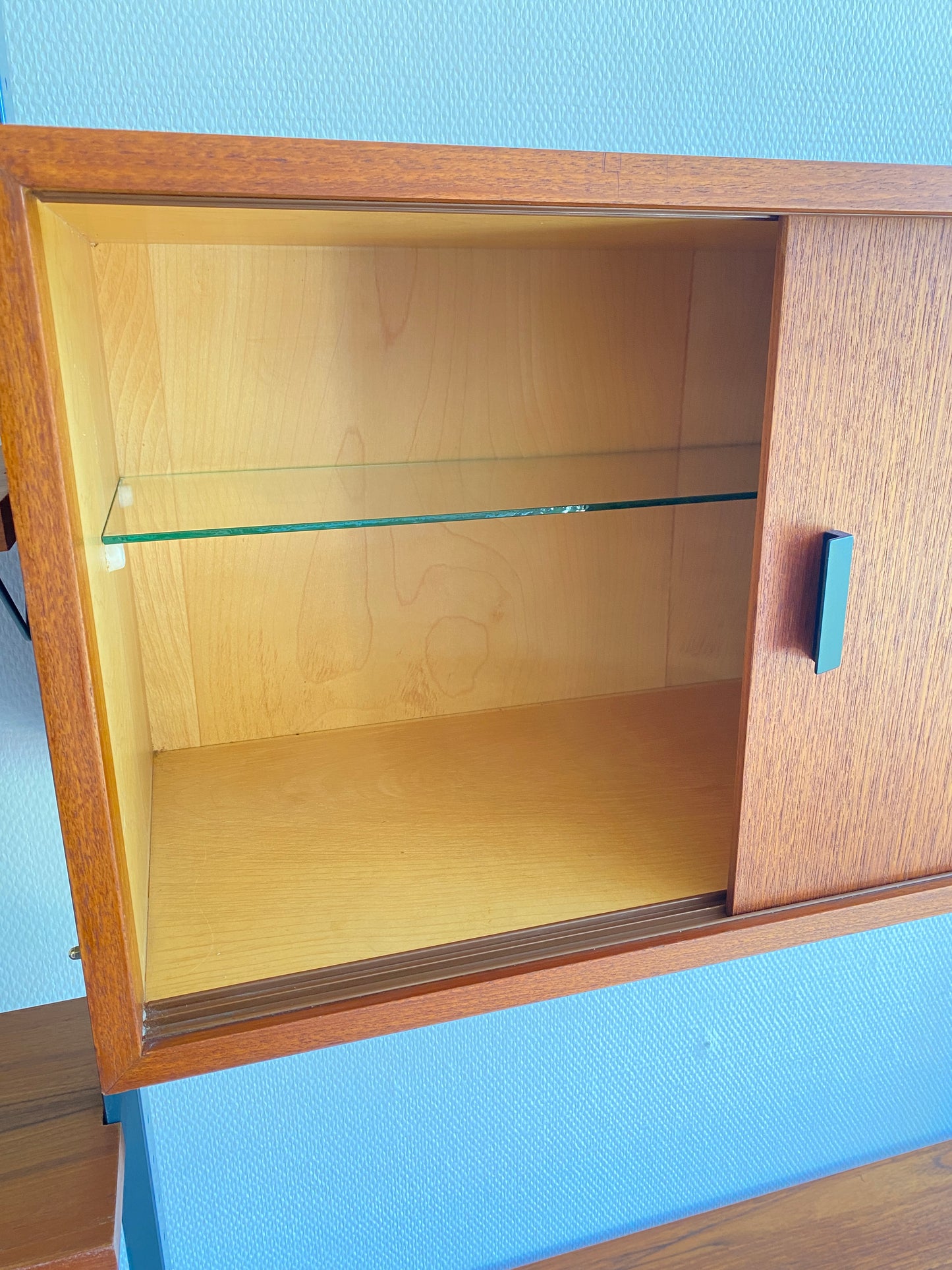 Mid Century, modular teak wall shelf by Olof Pira for String, 1950s